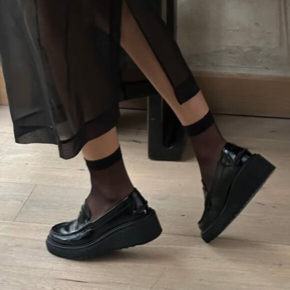 Pedro Garcia Sloan Platform Penny Loafers EU 39 9 Black Patent Leather NEW $660 - Picture 3 of 16